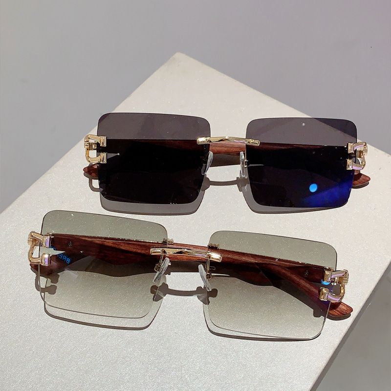 Luxury Brand Designer Sunglasses Aliexpress New Frameless Leopard Head Sunglasses For Men And Women Classic Retro Cheetah Imitation Wood Grain Temple 