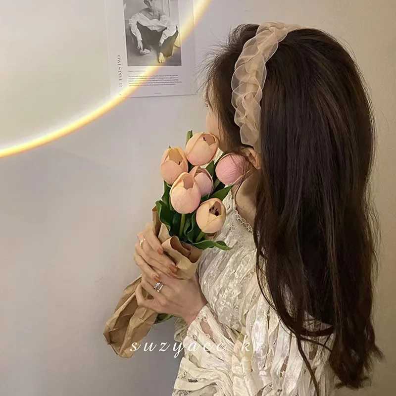 Fashion Summer Mesh Hair Bands for Women Girls Korean Designer Satin Ruched Headbands Women Headwear Gift Hair Accesories D260326