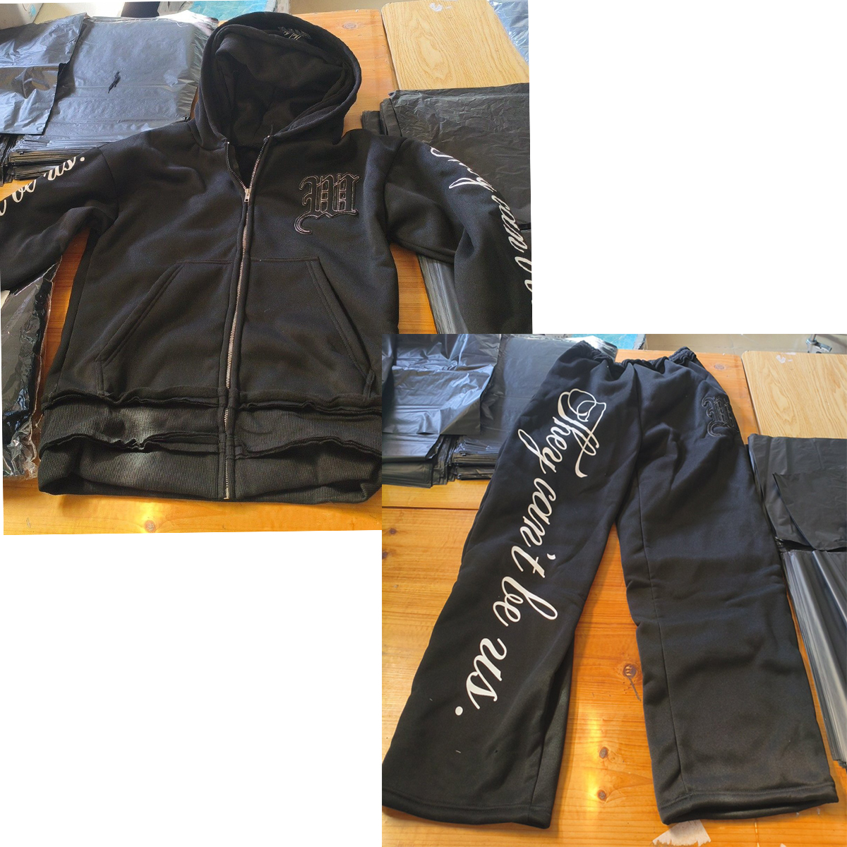 Grey Distressed Embroidery Hoodies Tracksuit Set Men Women Streetwear Oversized Hoodie & Pants Edgy Casual Two-Piece Outfit