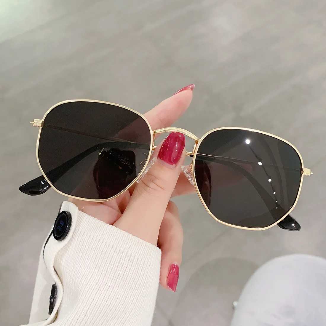 Men Sunglases Hexagon Sun glasses NEW Women Metal Frame Fishing Glasses Gold tea Eyewear lentes de sol hombre okulary UV400 D260326