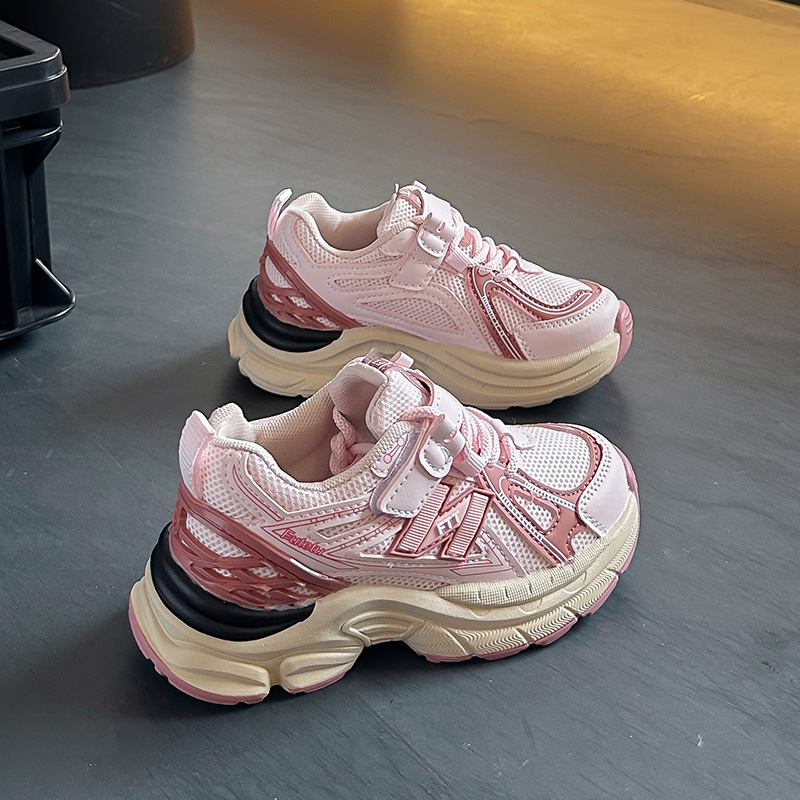 Fashion Kids Hook and Loop Chunky Sneakers Boys Girls Breathable Mesh Non-Slip Casual Shoes for Toddlers Soft Sole Daily Walking Free shipping