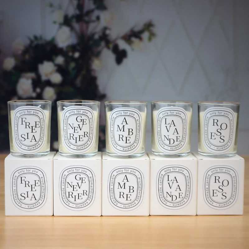 50g Smokeless Scented Aromatic Candles Creative Glass Cup Natural Soy Wax Scented Candles Wedding Home Decorative Candle Gifts H260326