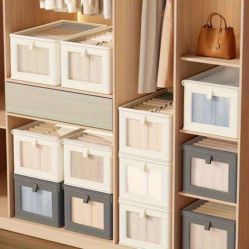 Large Foldable Canvas Storage Box with Clear Window - Organize and Store Clothing Space-Saving Home Closet Organizer 26Y0326