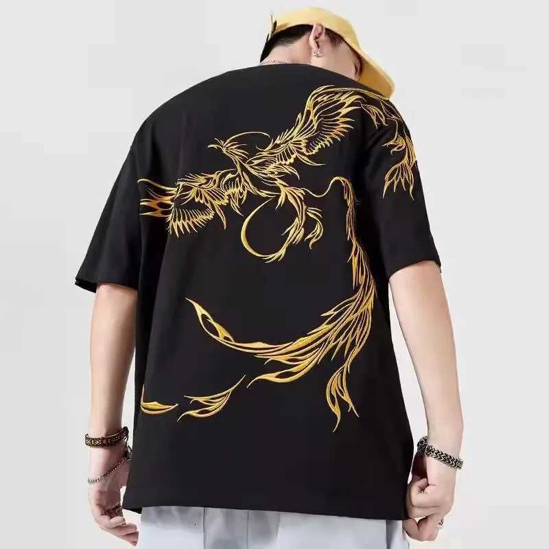 Lovers Embroidered Phenix Summer T-shirt 2025 New Men Cotton T Shirt Students Casual Tee Short Sleeves Top Loose T-shirt 4XL C260326