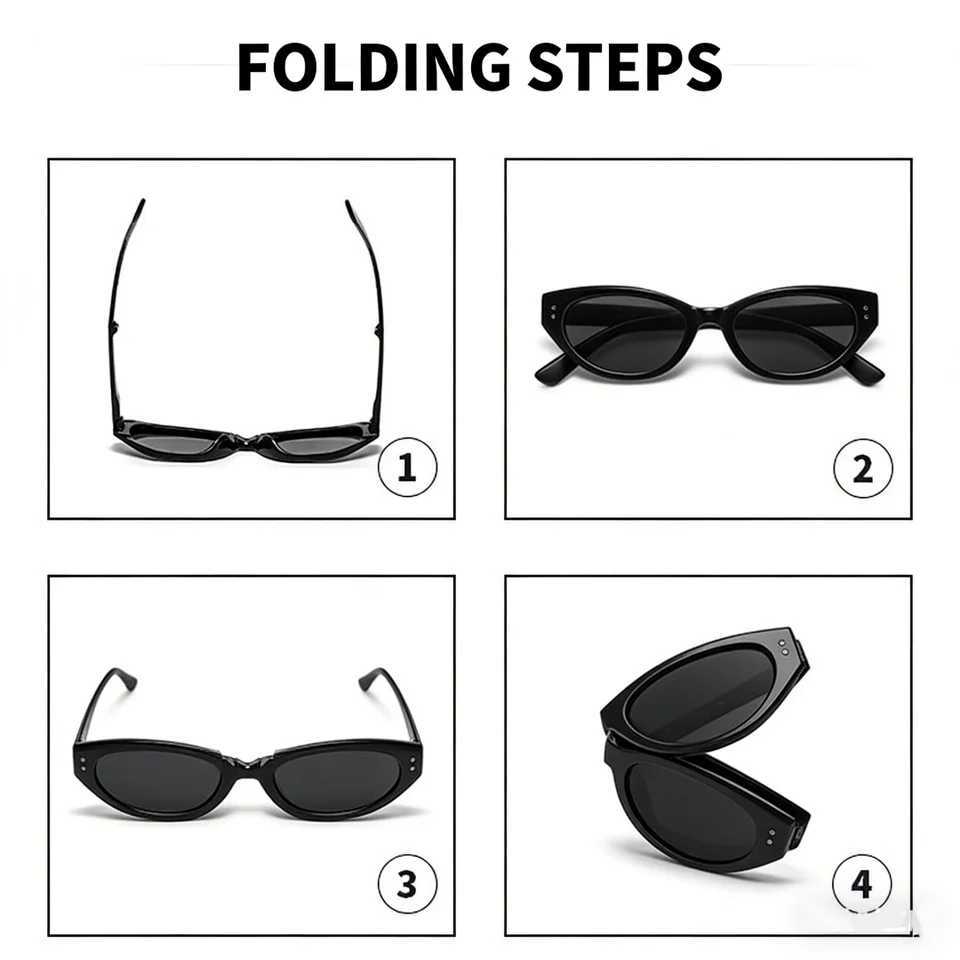 Minimalist Oval Cat-eye Glasses Womens Fashion Outdoor Folding Sunglasses Sun Shading UV Sunscreen Glasses Stylish Accessory D260326