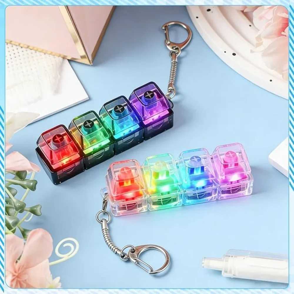 LED Keyboard Keychain Fidget Toys Crystal Clicker Sensory Toy for Stress Relief Keyboard Keychain Fidget Gadget for Adults Kid Z260326