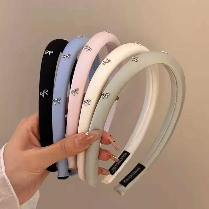 Korean Metal Bow Headband for Women Girl Vintage Elegant Solid Color Fabric Sponge High Skull Headband Hair Accessories D260326