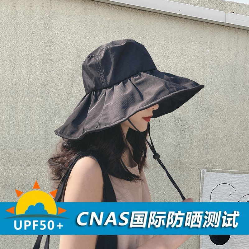 Japanese UV black vinyl women, summer face-shielding, anti-UV sun hat, large brim fisherman hat for cycling ddmynov