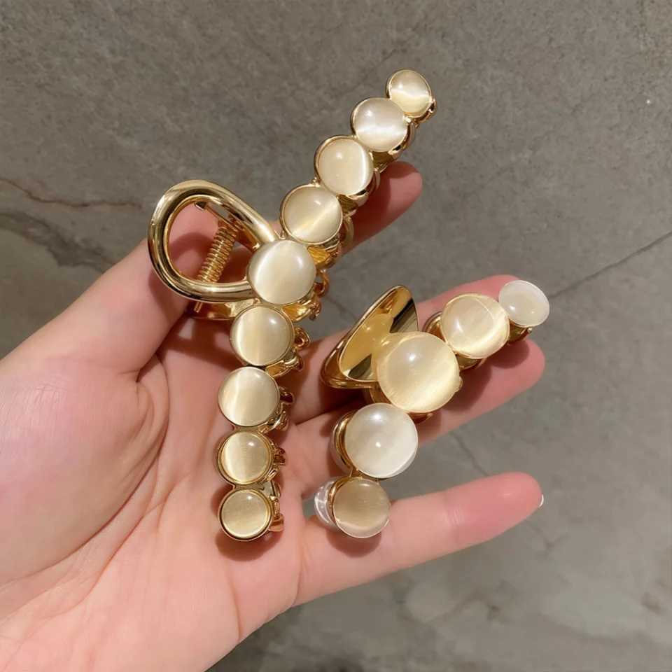 Metal Pearl Hair Clip Pins For Women Elegant Opal Stone Hair Claw Geometric Hollow Hairpins Vintage Barrette Hair Accessories H260326