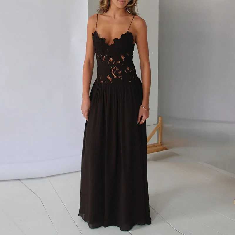 Elegant Pure Color Chiffon Dress Sexy Lace Spliced Mesh Pleated Evening Dress Fashion Hollow Out Sleeveless Halter Banquet Dress X260326