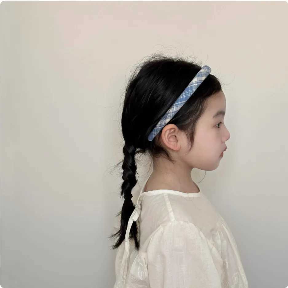 2025 Korea Cute Blue Plaid Hairbands Headband Women Children Girls Scrunchie Hair Head Hoop Bands Accessories Headdress Headwear D260326