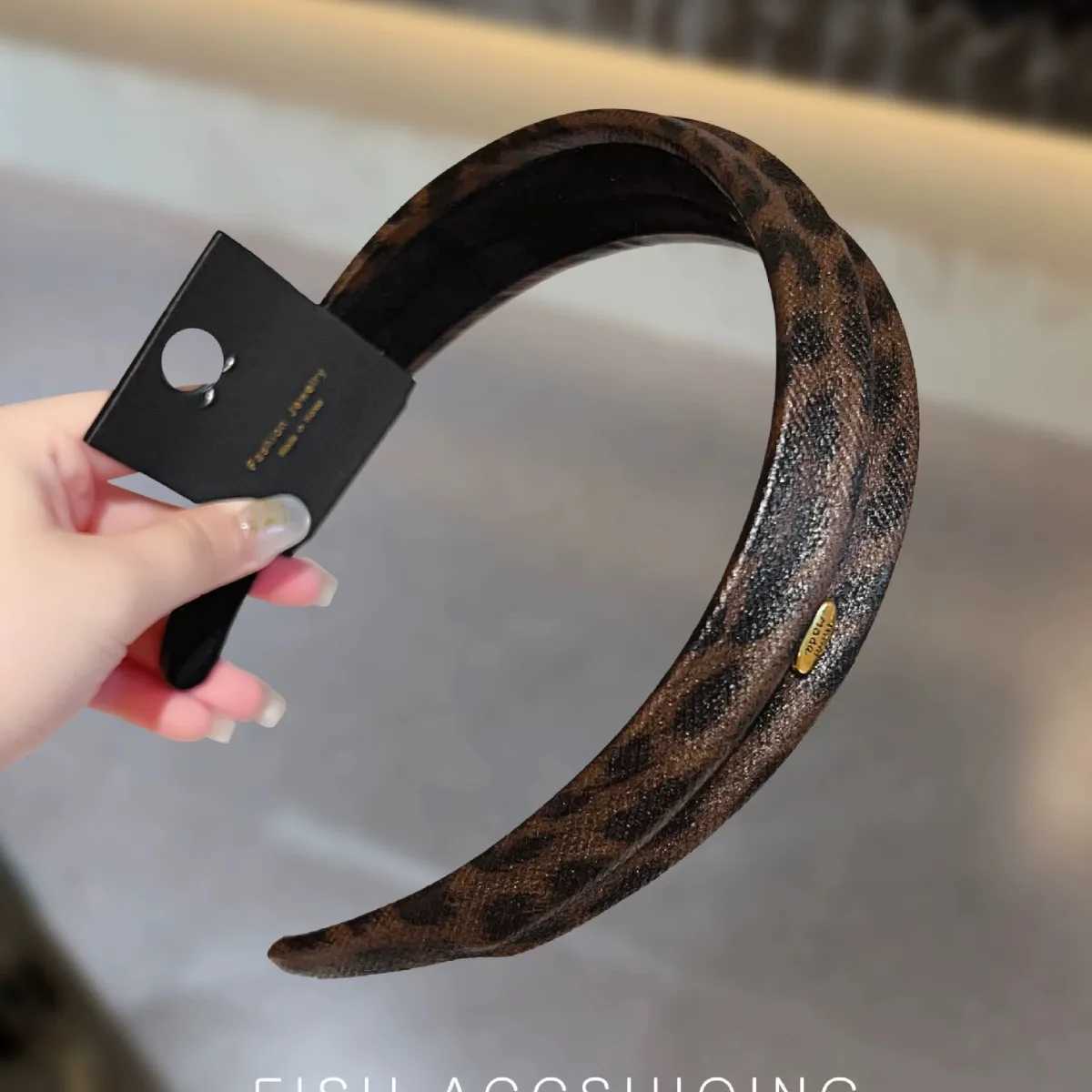 New autumn winter new fashion leopard print leather headband wide hair accessories band for women girl vintage adults kpop 2025 D260326