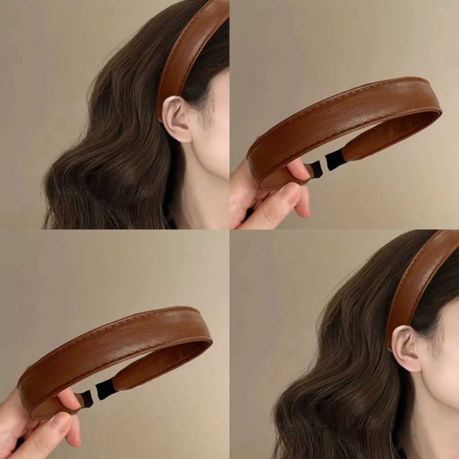 1Pc Retro Wine Red Leather Headband High-End Hair-Containing Hoop New Year PU Leather Korean-Style Travel Hair Band D260326