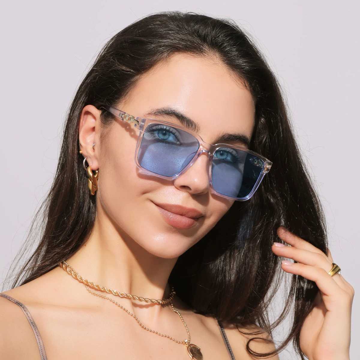 Fashion Womens Large Frame Square Sunglasses Multi Color Sun Glasses Gradient Lens Anti-UV400 Luxury Brand Eyeglasses Female D260326