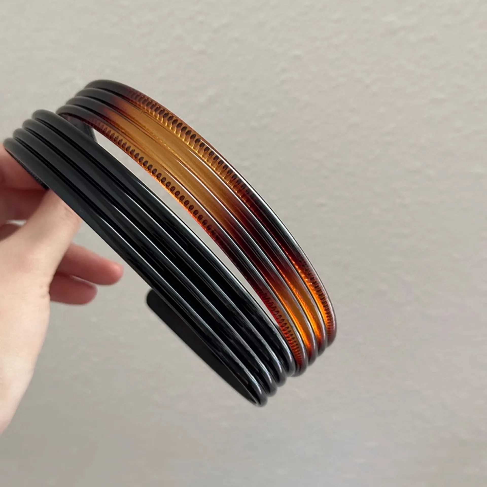 Simple Acrylic Wide Headband Retro Brown Black Toothed Hairband Women Solid Striped Hair Hoops Korean Style Hair Accessories D260326