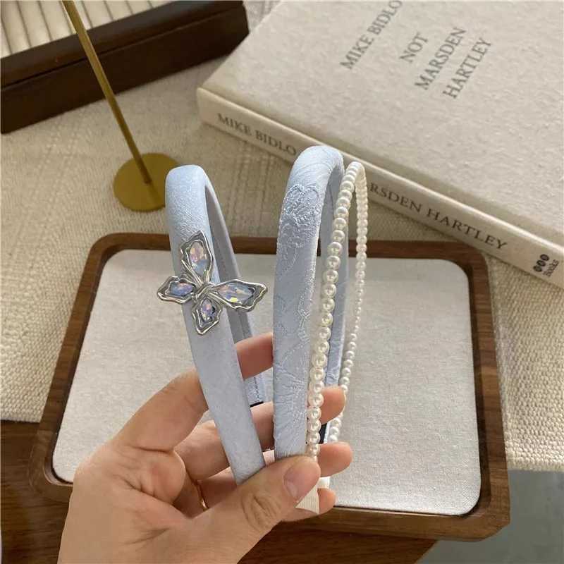 1 Pcs Ladies Hair Band Rhinestone Butterfly Pearls Elegant Gentle Sweet Korean Headbands Fashionable Versatile Hair Accessories D260326