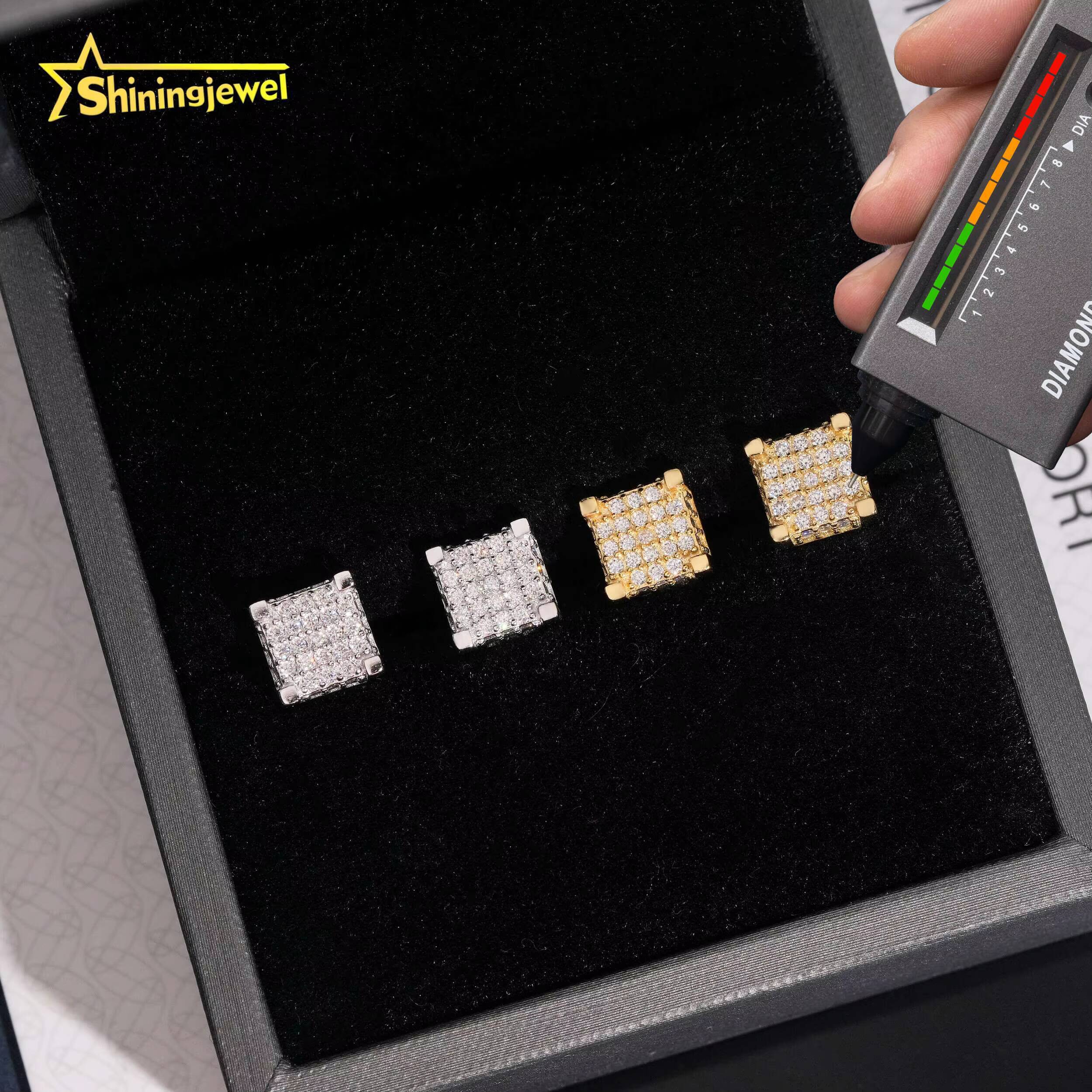 Shining Moissanite Iced Out Earrings 7mm Pass Diamond Test Moisssanite Gold Plated Sterling Silver 925 Screw Back Stud Earrings