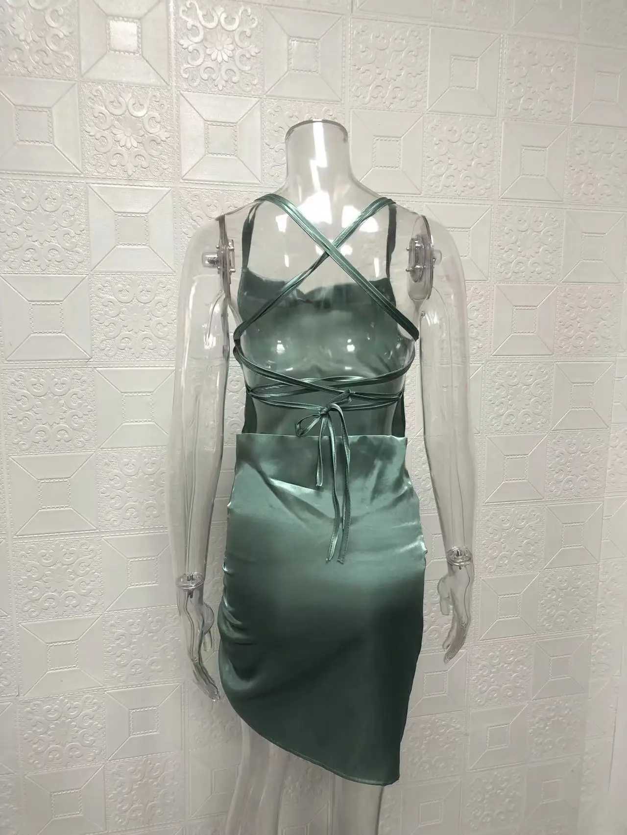 European and American sexy strapless high waisted back lace up temperament suspender slit dress M260326