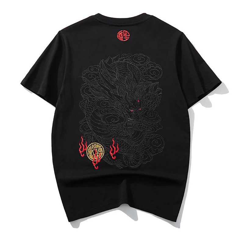 Hip Hop Embroidery T Shirt Men Dragon Vintage T Shirt Men Streetwear Cool Tees Shirt Cotton Short Sleeve Fashion Chinese Male C260326