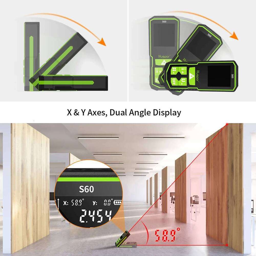 Huepar Laser Distance Meter 60M100M/120M Electronic Roulette LCD Digital Rangefinder Trena Metro Measuring Tape Ruler Tools 26H0326