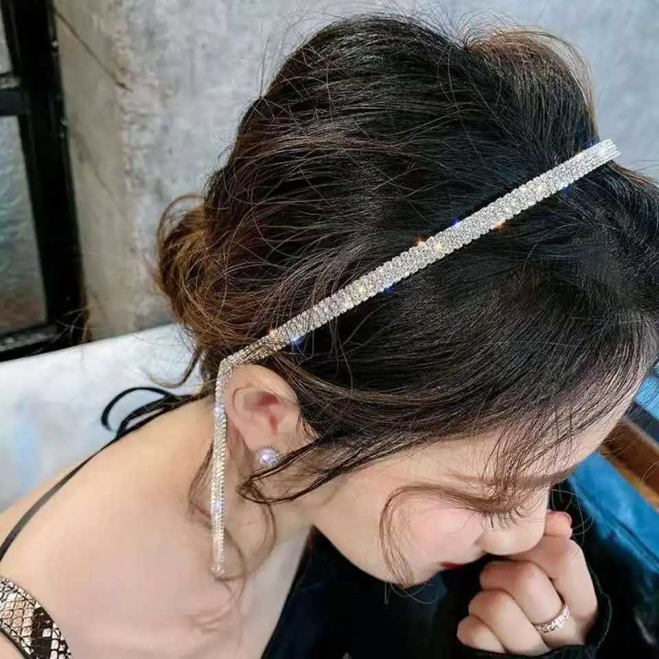 Luxury Rhinestone Hairbands for Women Long Tassel Bow Bands Korean Crystal Headband Wedding Hair Band Accessories D260326