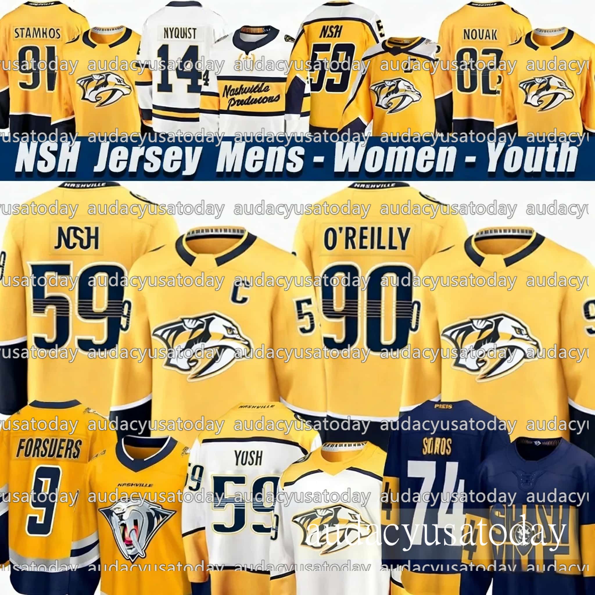Nashvilles Hockey Predators Jersey Custom Forsberg Stamkos Josi Glass O'Reilly Perbix Marchessault Hague Bunting Haula Smith Saros Lankinen Saros Stitched
