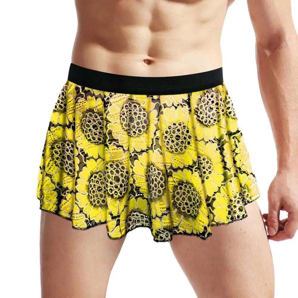 Party Vintage Printed Pleated Mini Skirt For Men Elastic Waist Clubwear Panties Underwear Soft Breathable