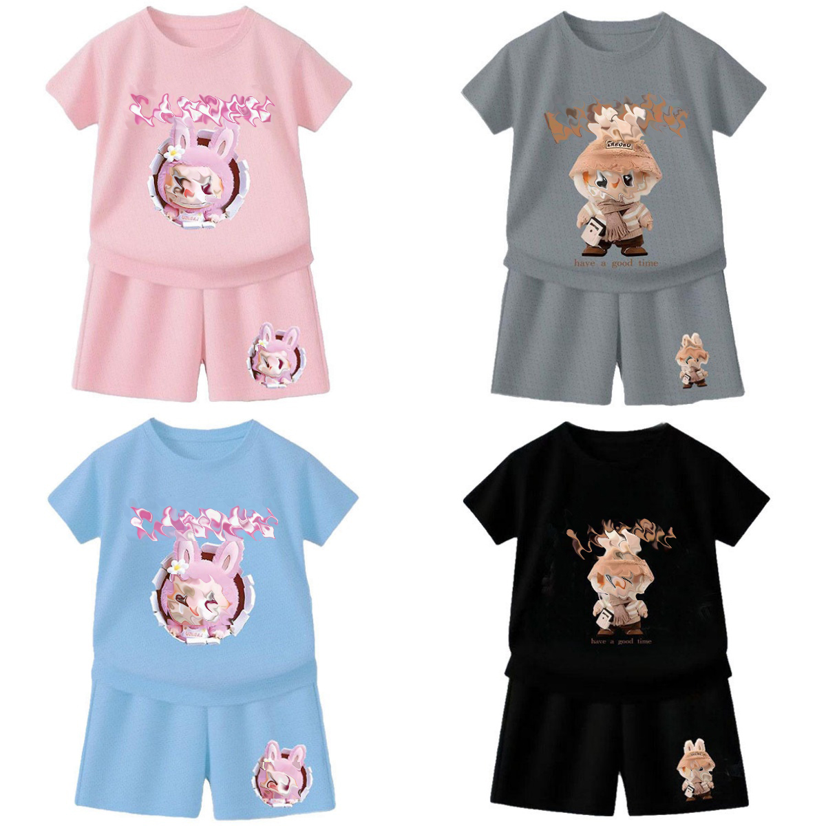 Kids Summer Clothing Sets Labubu Children Casual Suit Girls Boys Short Suits Baby Outfits For 1-8years