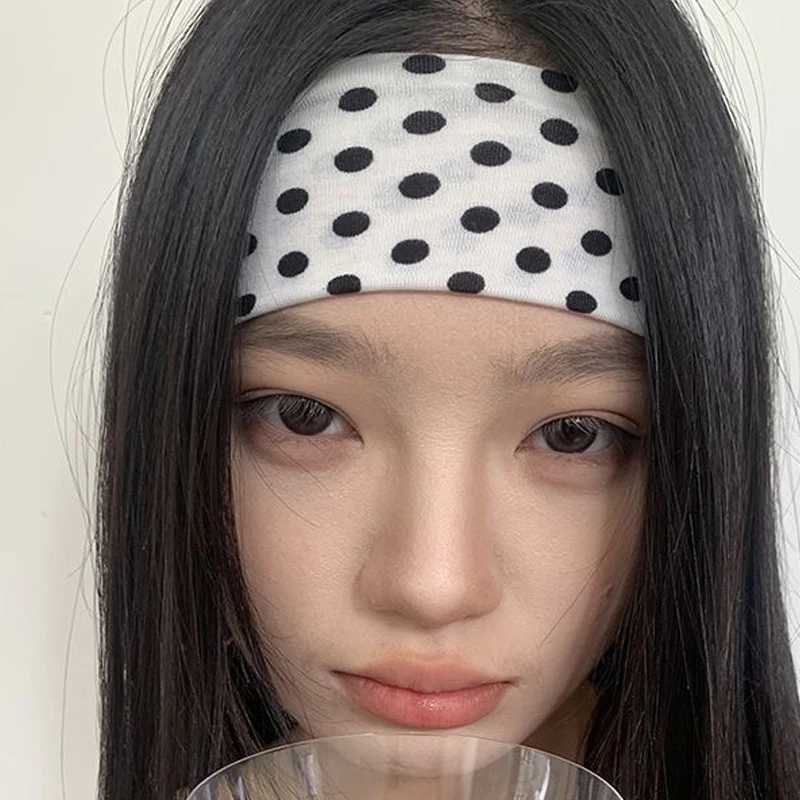Korean Sports Polka Dots Headbands Y2K Retro Bohemia Polka Dot Elastic Hairbands Fashion Women Yoga Sports Wide Edge Headbands D260326