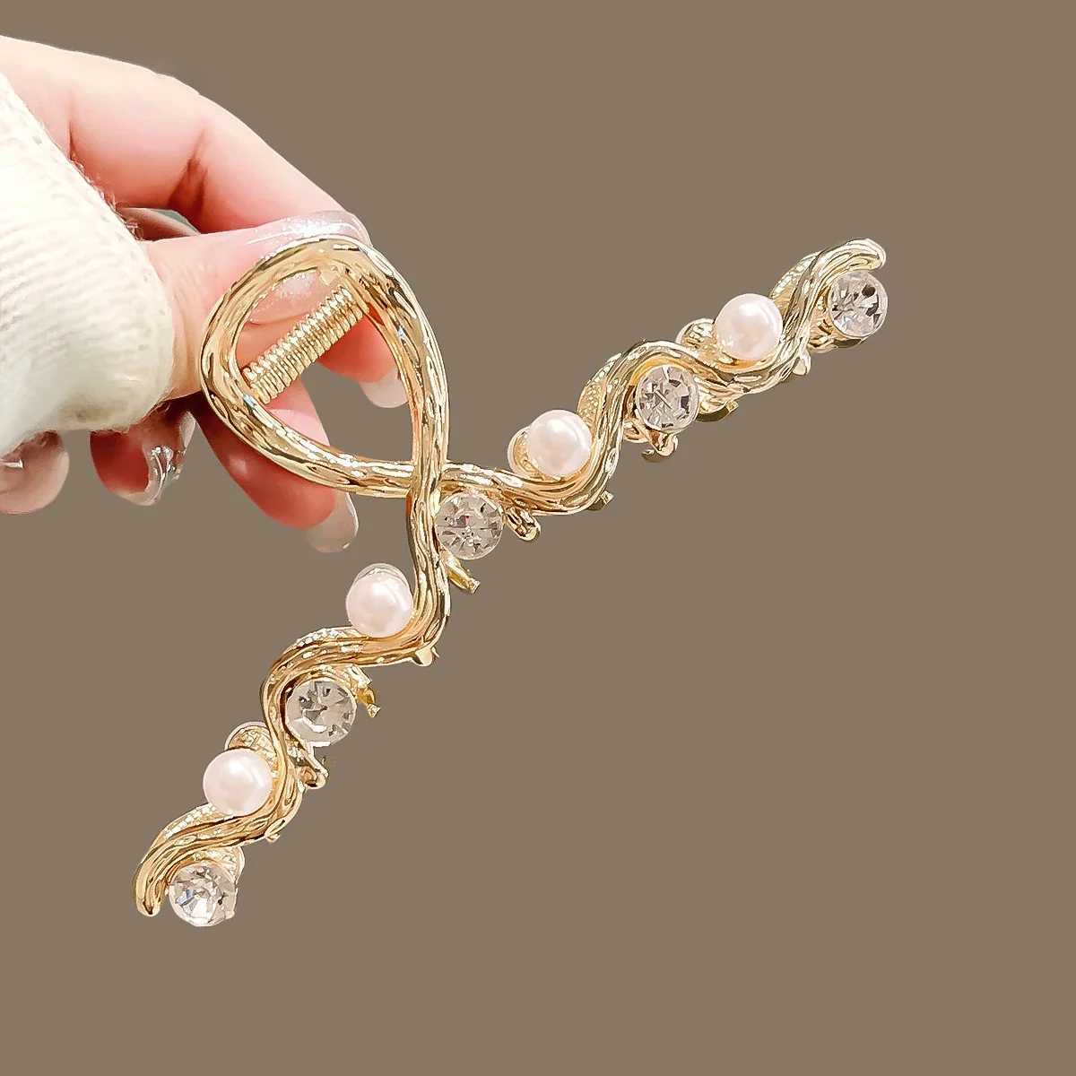 High-end Pearl Rhinestone Geometric Hair Clip Large Size Womens Back of Head Alloy Hair Grip Korean Style Hair Accessories H260326