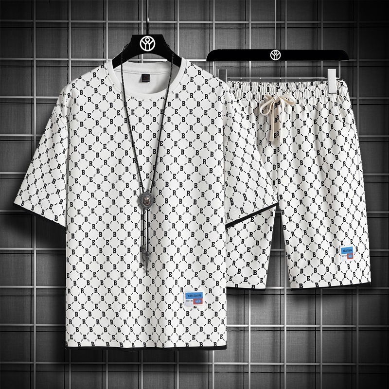 Luxury Brand Designer Clothes 2025 Summer Sports Set For Men Trendy Brand Fashion Full Print Casual T-Shirt And Shorts Two-Piece Set For Men