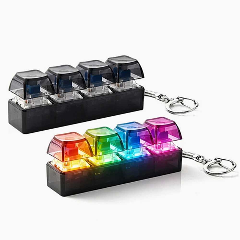LED Keyboard Keychain Fidget Toys Crystal Clicker Sensory Toy for Stress Relief Keyboard Keychain Fidget Gadget for Adults Kid Z260326