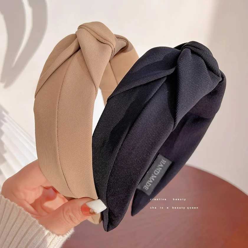 Fashion Solid Wide Knot Fabric Twist Hairbands for Women Girls Bezel Hair Hoops Party Hair Accessories Korean Ladies Headbands D260326