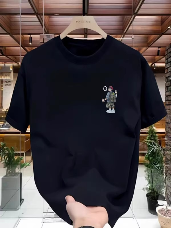 Summer New Arrivals Men's American High-Street T-Shirts | Youth-Focused Figure Graffiti Graphic Crew Neck Short Sleeve Base Layer Tops