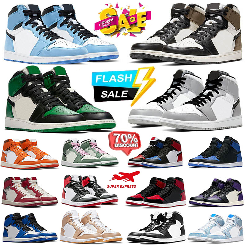 Designer 1s Basketball Shoes Men Women 1 Sneakers University Blue Leather Hyper Royal Smoke Grey Chicago Red Dark Mocha OG Digital Pink Outdoor Sports trainers 36-47