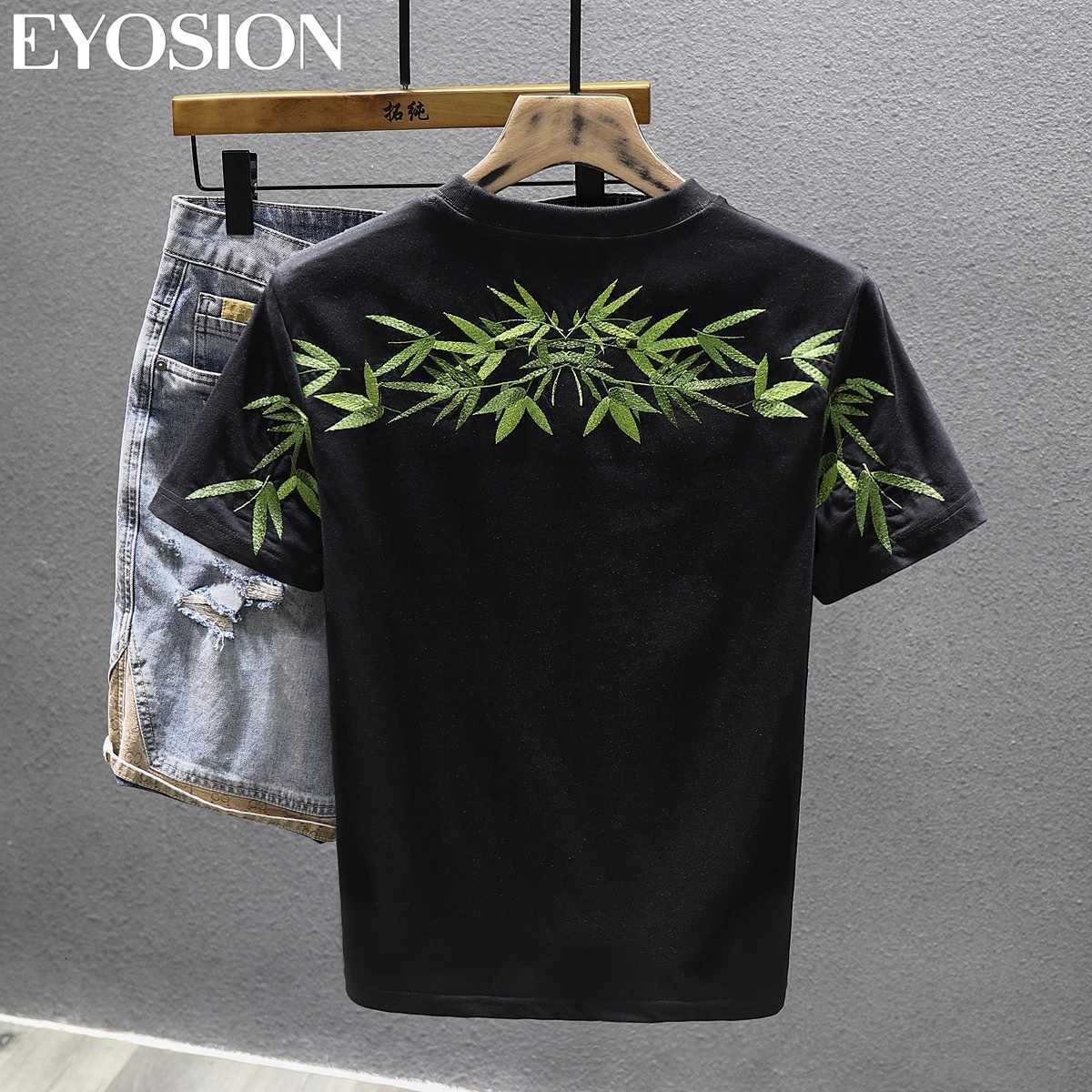 New Summer T-shirt for Mens Retro Chinese Bamboo Embroidery Print Casual Short Sleeve Slim Fit Round Neck Tee Top Plus Size C260326