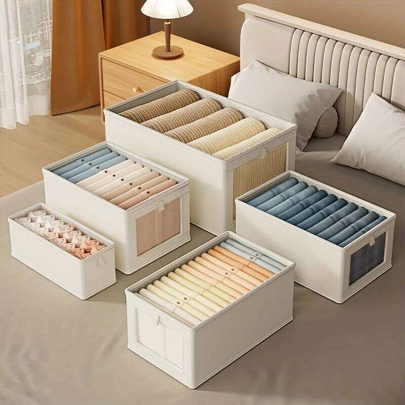 Large Foldable Canvas Storage Box with Clear Window - Organize and Store Clothing Space-Saving Home Closet Organizer 26Y0326