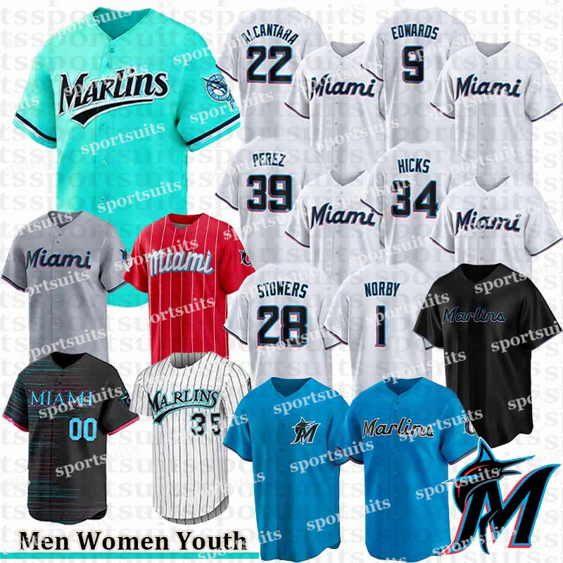 Miamis Baseball Jerseys Marlins jersey 28 Kyle Stowers 1 Connor Norby 22 Sandy Alcantara Albert Almora Jr. Matt Mervis Nick Fortes Xavier Edwards Baseball Jerseys