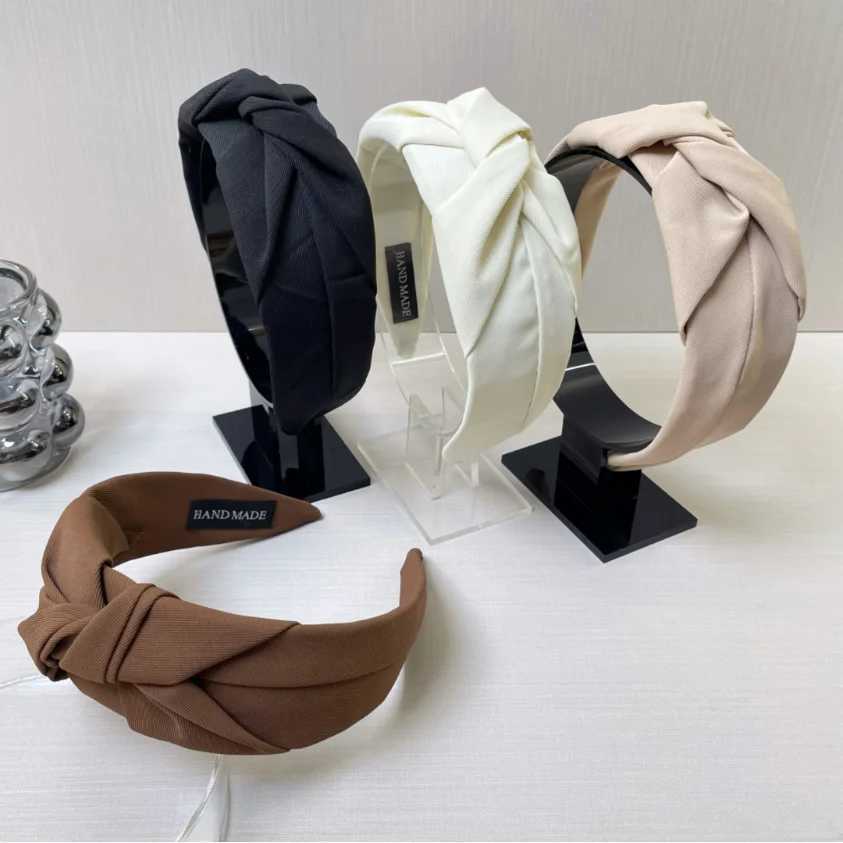 Fashion Solid Wide Knot Fabric Twist Hairbands for Women Girls Bezel Hair Hoops Party Hair Accessories Korean Ladies Headbands D260326