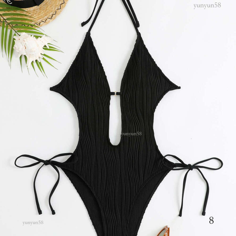 European and American fashion hot-selling one-piece swimsuit with hollow-out design, tie straps, and open back, popular one-piece bikini