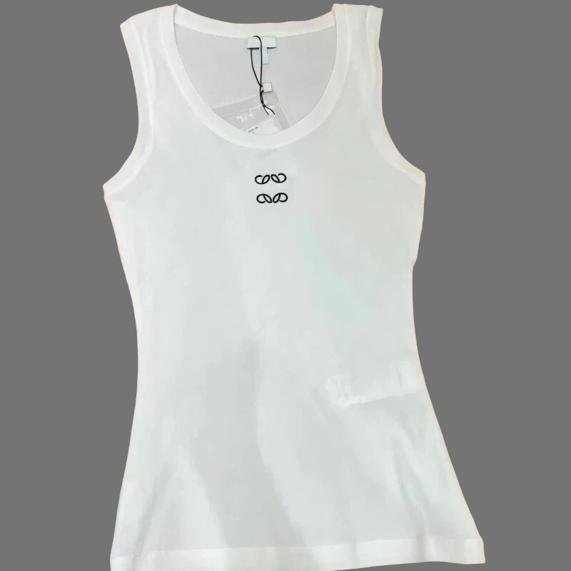 Loewelys Womens Tanks Camis Anagram-embroidered cotton-blend tank top Shorts Designer Sleeveless Sports bra Vest Ladies solid Elastic Femme 001 dh906