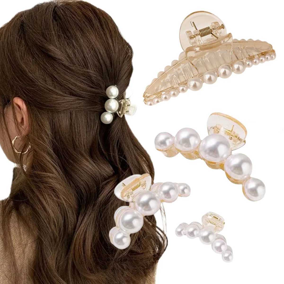Half-Up Hair Metal Small Side Hair Clip Imitation Pearl Texture Elegant Back of the Head Shark Clip Hair Accessory H260326