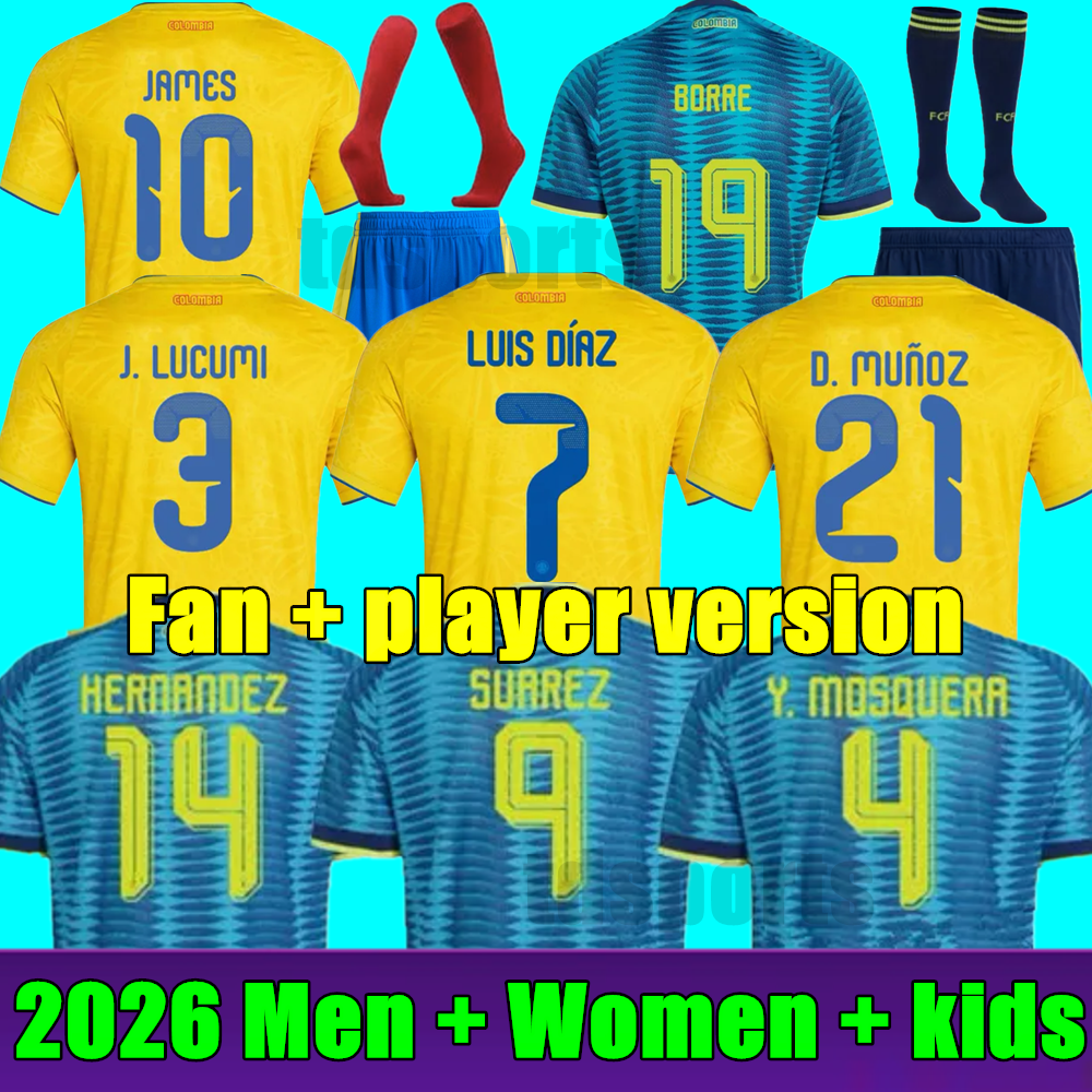 2026 COlOMBIA JAMES Soccer Jerseys Women Men Kids Kit Columbia National Team Football Shirt Home Away Set Camisetas Copa America D.VALOYES ARANGO C. CHUCHO CUADRADO