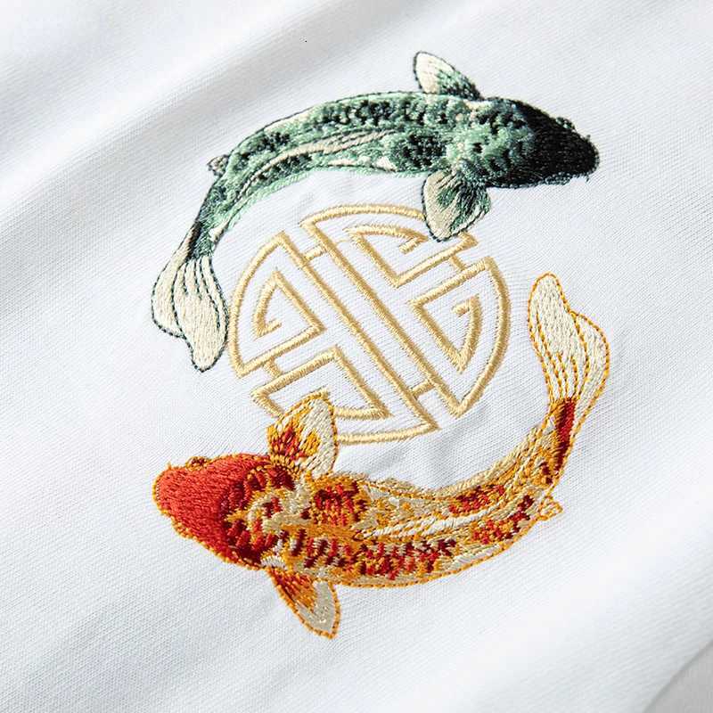 Summer Embroidery T Shirt Men Fashion Vintage T Shirt Women Hip Hop Tees Cotton Short Sleeve Chinese Koi Carp Loose Tops Couple C260326