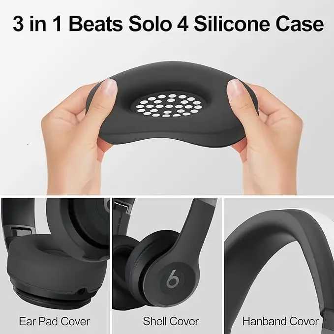 3 in 1 Solo 3/4 Silicone Case Cover SetAnti-Scratch Ear Pad Cover/Shell Cover/Headband Cover for Beats Solo 3/4 HeadphoneT260306
