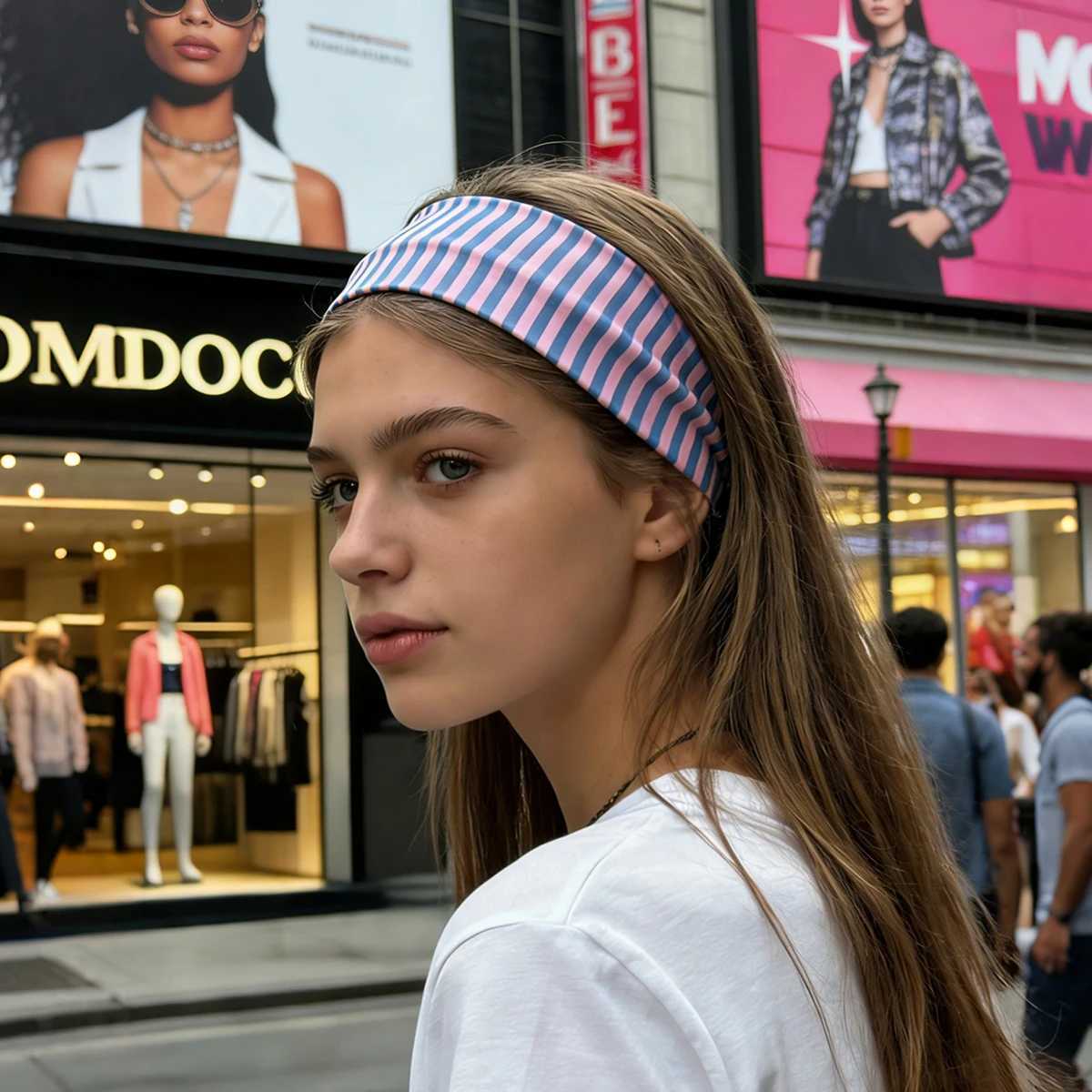 American Sweet Striped Ladies Hair Bands Stretch Print Stylish Korean Sports Fabric Hair Bands Yoga Ladies Vintage Hair Bands D260326