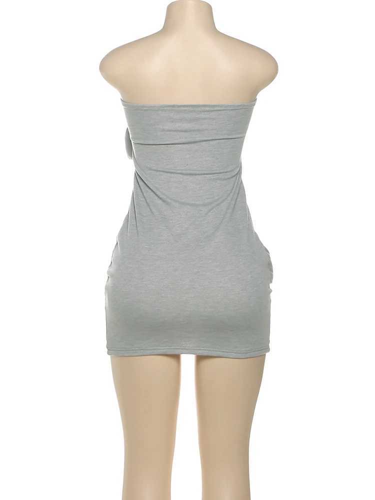 Weird Puss New Style Strapless Dress Women Stereo Gripper Backless Quirky Sexy Stretch Skinny Peach Hip Clubwear Mini Bodycon M260326