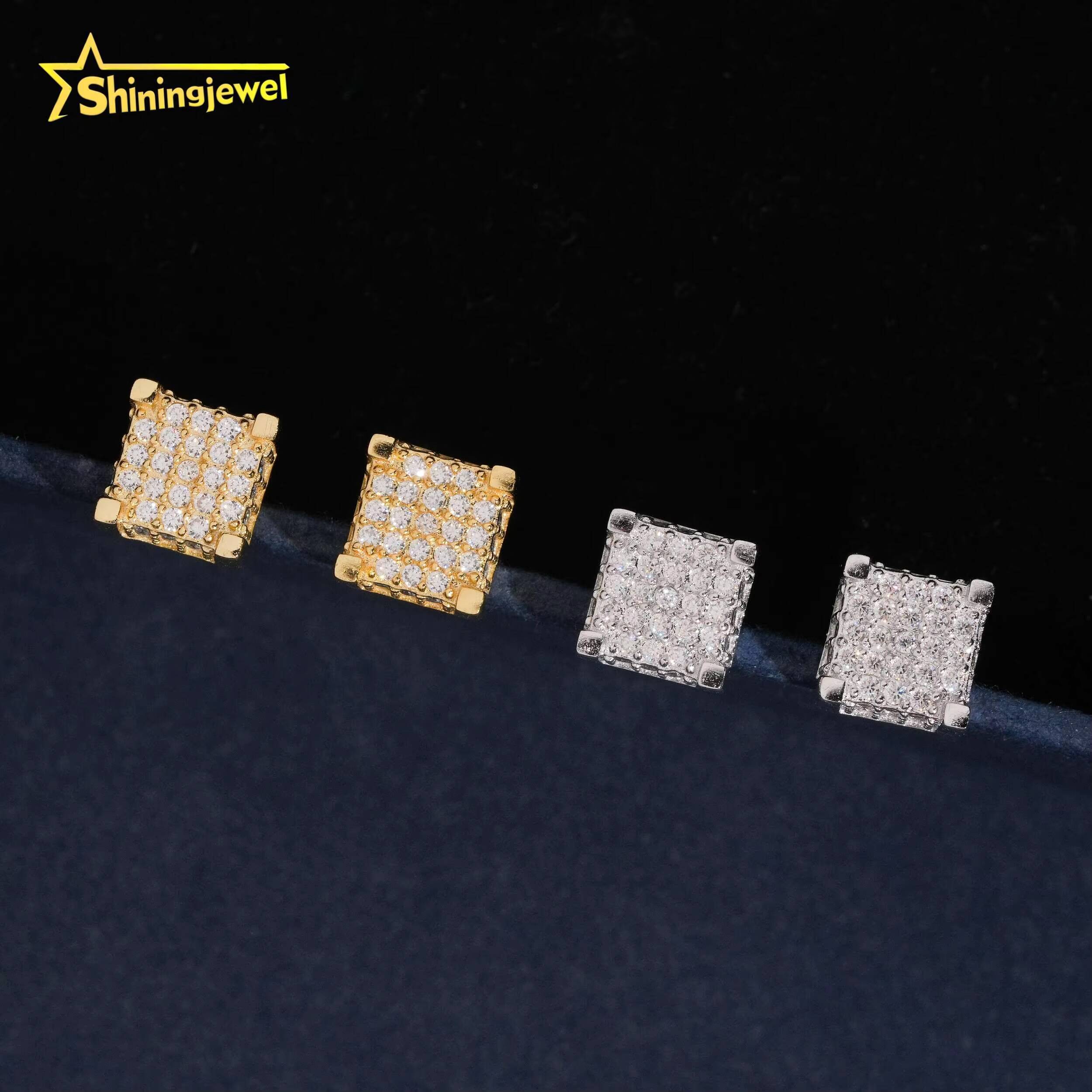 Shining Moissanite Iced Out Earrings 7mm Pass Diamond Test Moisssanite Gold Plated Sterling Silver 925 Screw Back Stud Earrings