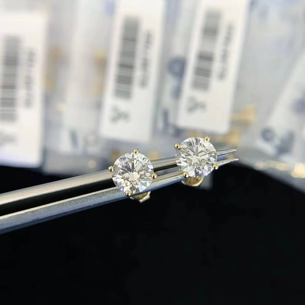 Classic 14k White Gold Brilliant Cut Lab-Created Diamond Stud Earrings Four-Prong Setting 65mm D Color IGI Certified Trendy