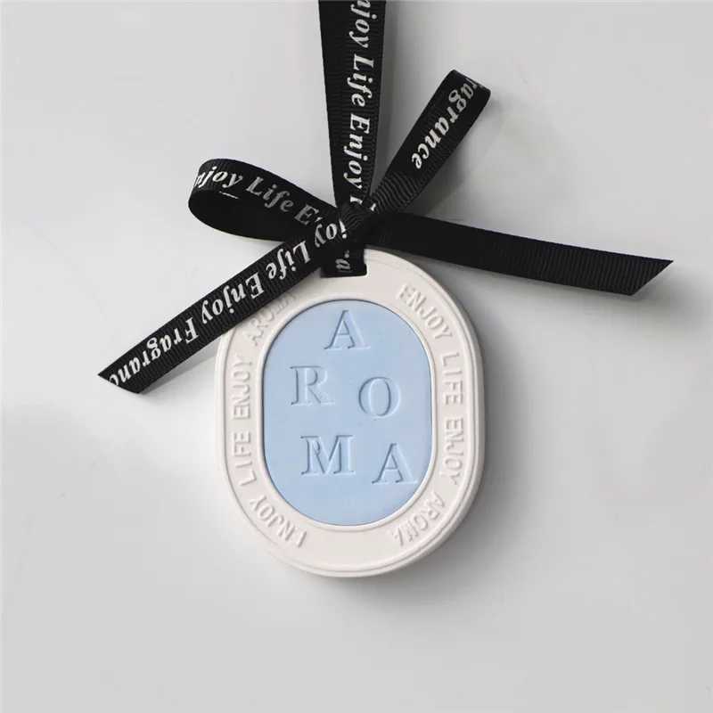 Interior Decoration Bicolor Ceramic Pendant Perfume Diffuser Car Hanging Ornament Essential Oil Aroma Stone Air Freshener H260326